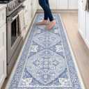 DEXI Kitchen Floor Mats Cushioned Anti Fatigue Runner Rug, Light Blue | 23x107 Soft Comfort Memory Foam, Easy Care, Waterproof, Standing Padded for Front Sink Laundry Office Farmhouse