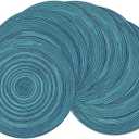 SHACOS 15 inch Round Placemats Set of 8 Variegated Multicolor Place Mats Cotton Polyester Braided Non Slip Washable Heat Resistant Table Mats for Home Wedding Dinner Party Table Decor, Rainbow Teal