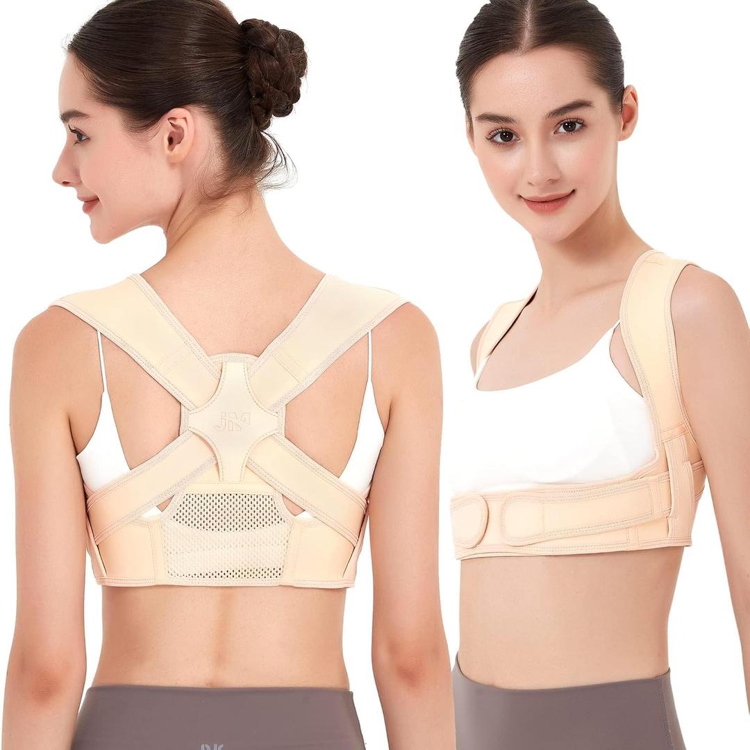 Back Posture Corrector for Women: Adjustable Shoulder Posture Brace Straightener Pain Relief (Small/Medium) (Beige)