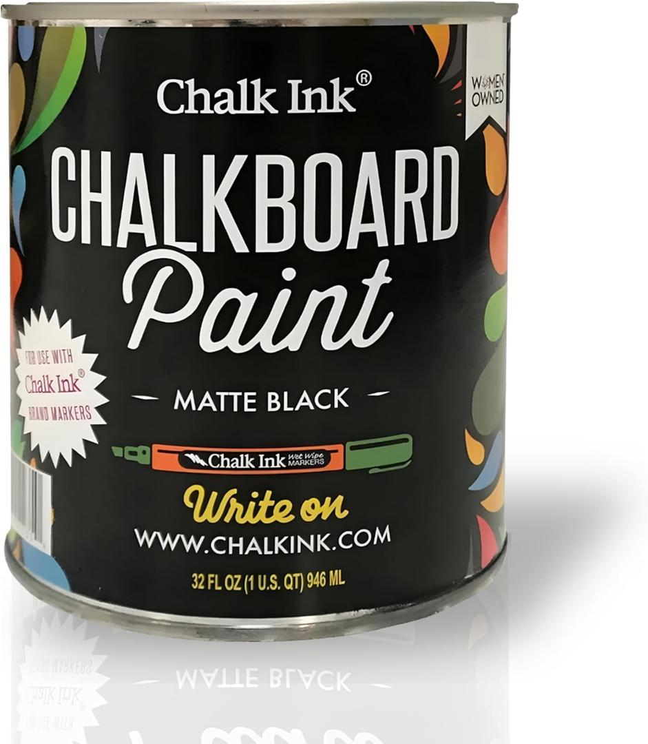 Chalk Ink Chalk Paint  Premium Matte Black Chalkboard Paint for Walls, Wood, Furniture, and Crafts