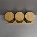 Coffee Tea Sugar Container Set with Tray, Set of 3 Airtight Metal Canister with Bamboo Lids, Farmhouse Kitchen Counter Organizer for Coffee Bar and Drink Station (Black)
