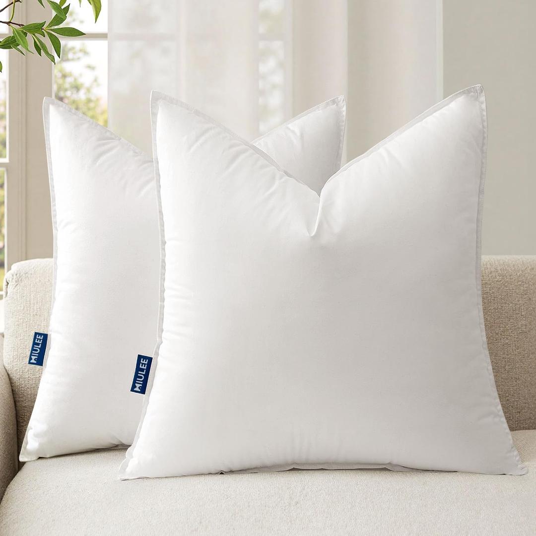 MIULEE 20x20 Throw Pillow Inserts,Set of 2 Decorative Pillow Inserts with Soft Cotton Cover,Fluffy and Cozy Indoor Square Sofa Couch Pillow Inserts White