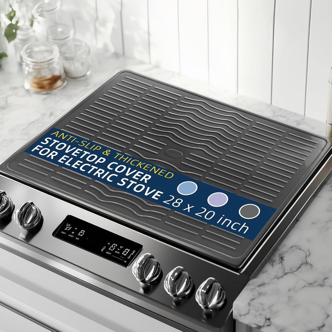 Stove Top Cover for Electric Stove 28 x 20 In Thicken, Silicone Flat Range Mat for Glass Cooktop Stovetop Protector Anti-slip Heat Resistant Ceramic Induction Oven Kitchen Top RV Waterproof, Grey