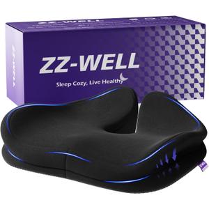 ZZ-WELL Seat Cushions for Office Chairs - Patented Coccyx Cushion for Tailbone Pain - 21.2" W x 16.5" L Memory Foam Extra Large Seat Cushion, Removable & Machine Washable Cover (Black)