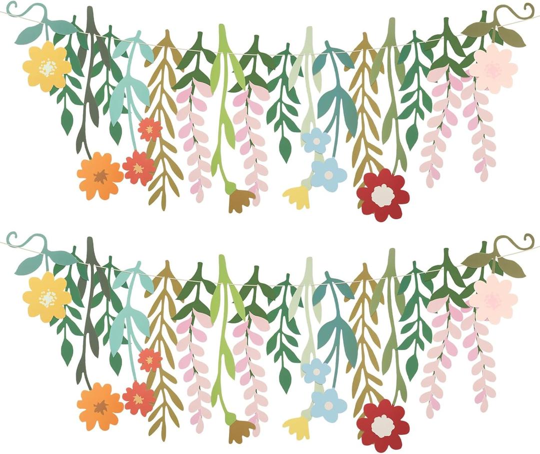 Yeaqee 2 Pcs Flower Banner Garland Double-Sided Colorful Waterproof Flower Birthday Party Decoration Paper Backdrop for Birthday Wedding Baby Shower(Colorful)