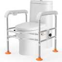 Heavy Duty Toilet Safety Rails for Seniors (665lbs), Adjustable LED Toilet Safety Frame with Handles for Elderly, Foldable Handicap Toilet Aid Support for Most Toilets, Stand Up Assist