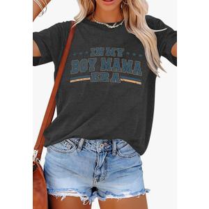 Boy Mom Shirt Women Mama Tshirt Graphic T Shirts Casual MomMI Life Tee Loose Fit Summer Tops Gray XXL