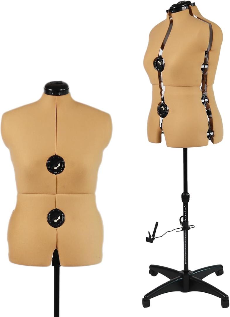 Turmeric Adjustable Dress Form Mannequin for Sewing Female Size 12-18, Pinnable Model Body with 13 Dials, Detachable Casters, 42.5"-60" Height Range for Clothing Display, Medium to Large