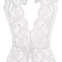 Ababoon Women One Piece Lingerie Lace Sexy Baby Dolls Teddy Sleepwear (Medium, White)