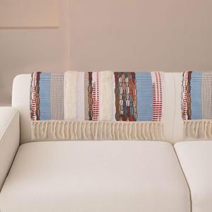 VClife Farmhouse Couch Cover for Sofa, Non Slip Washable Sofa Cover for Dogs, Bohemian Style Geometric Tufted Slipcover, Pet Friendly Furniture Protector, Blue,35.4"x35.4"