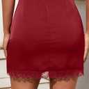 ALCEA ROSEA Women's Satin Mini Lace Trim Split Skirt Split Hem High Waist A-Line Short Bodycon Skirt 7806 (Red, M)