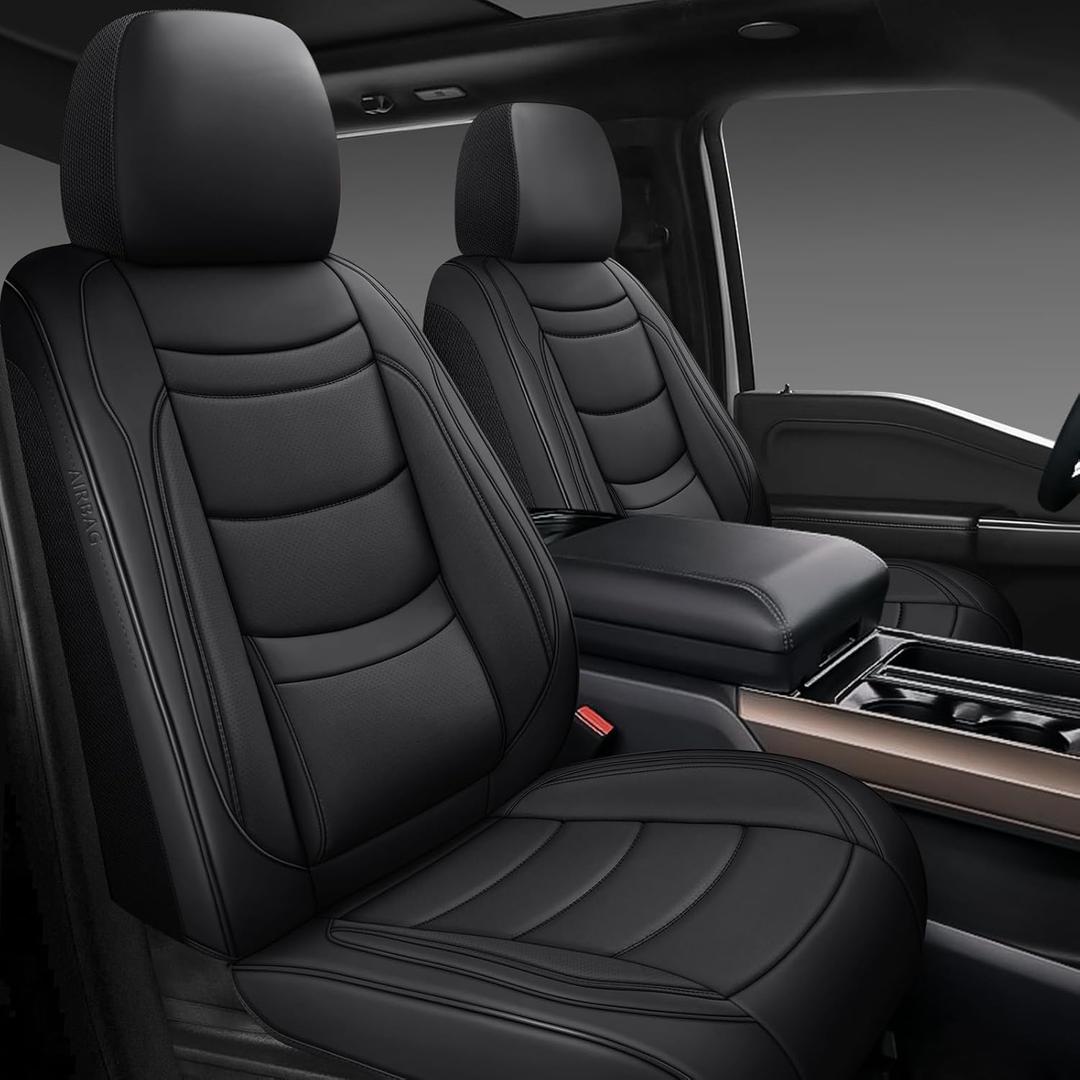 NS YOLO Leather Car Seat Covers Full Set,Universal Fit for Most Cars,SUVs and Sedans,Waterproof Luxury Leatherette Cushions, 5 Seats Protectors,Black