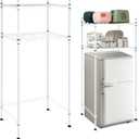 Huwena Portable Mini Fridge and Microwave Storage Shelf 52 x 24 x 18 Inch Over Mini Fridge Organizer Stand Shelf with Wheels for Dorm Room Apartments Kitchen Pantry, White