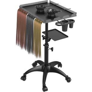 ZHOOGE Hairstylist Rolling Cart, Salon Trolley With Storage Platform and Hair Separator Stand, Coloring Tray With Dye Bowls and Tools, Black