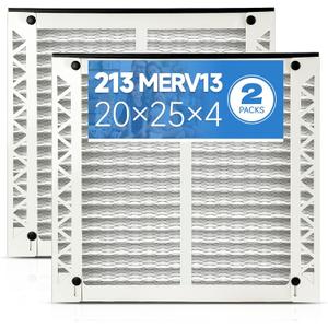 2 Pack 213 Replacement Filter Compatible with AprilAire Whole House Air Purifiers Model 1210, 1620, 2210, 2216, 3210, 4200, Size:20x25x4(20.2" x 25.4" x 3.77") MERV 13 Pleated HVAC AC Furnace Filter