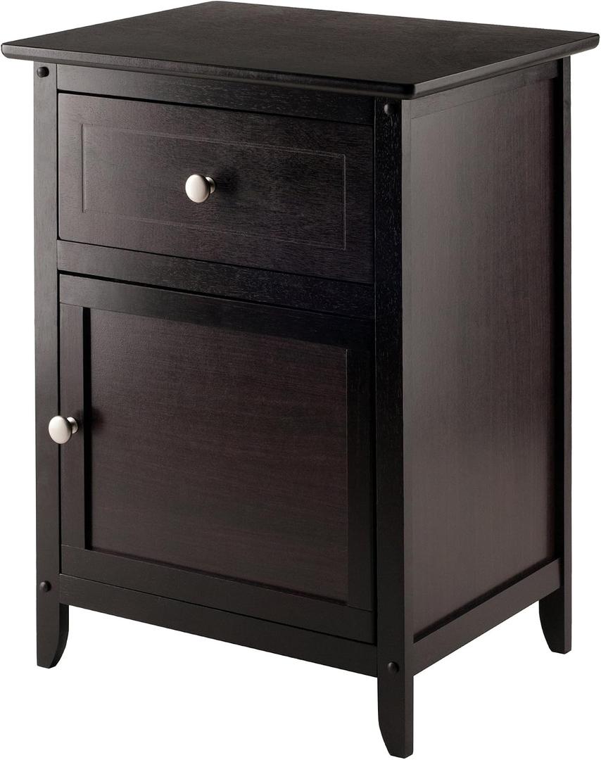 Winsome Eugene Accent Table in Espresso, Classic Small Bedside Table for Bedroom, Sturdy Nightstand with Storage, Convenient Furniture for Couch Side, Living Room, Entryway, 18.90"W x 14.96"D x 25"H