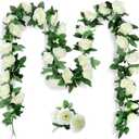 10PCS Fake Rose Garland, 7.5Ft Artificial Vines Flowers Hanging Rose Vine forfor Table Wedding Backdrop Arch Wall Party Mantle Festival Decor (White)