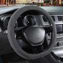 Gray Suede D Shaped Steering Wheel Cover, Breathable Non-Slip Sweat-Proof Wear-Resistant No Pilling, Warm in Winter and Cool in Summer, Universal 15 inch