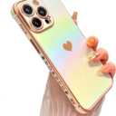 ZTOFERA for iPhone 12 Pro Case 6.1 inch,Cute Colorful Iridescent Plating Edge Case with Love Hearts Pattern,Camera Lens Protection Shockproof Phone Case for Women Girls,Iridescent White