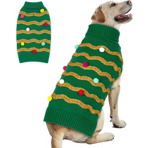 cyeollo Dog Christmas Sweater Warm Dog Sweaters for Large Dogs Turtleneck Xmas Dogs Clothes with Leash Hole Pet Holiday Outfit XXXL