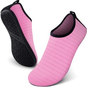 SEEKWAY Water Shoes Women Men Adult Quick-Dry Aqua Socks Barefoot Non Slip for Beach Swim River Pool Lake surf Black SK002(U) (6.5-7.5 Women/5.5-6.5 Men, 1e-stripe Pink-2)