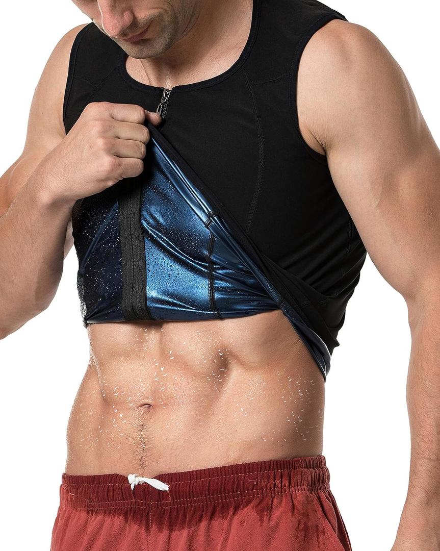 MOLLDAN Mens Polymer Sauna Vest Sweat Slimming Tank Top with Zipper