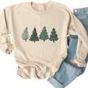 Yimoya Leopard Merry Christmas Tree Sweatshirt Womens Plaid Holiday Merry Blouse Xmas Tops (B-Cream, S)