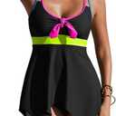 SHESHOW Tankini Swimsuits for Women 2 Piece Tummy Control V-Neck Tie Knot Flowy Color block Bathing Suit with Bottom, XX-Large