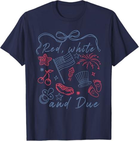 Red White And Due Funny 14th Of July Design T-Shirt 2XL Navy Blue