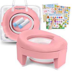 MCGMITT Portable Potty Seat for Kids Travel - Foldable Training Toilet Chair for Toddler Girls with Storage Bags for Outdoor and Indoor Easy to Clean(Pink)