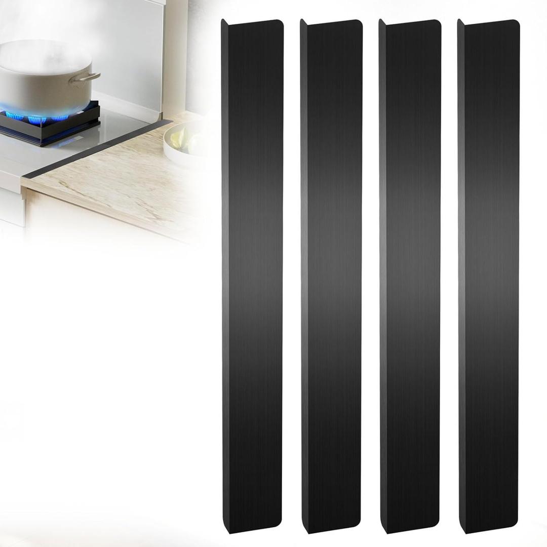 Stainless Steel Stove Gap Filler & Covers (13.8" x 1.4") with Pre-Attached Adhesive - 4-Pack Universal Fit for 13.8-27.6" Gas/Electric Stoves, Tool-Free Installation for Countertop Gaps