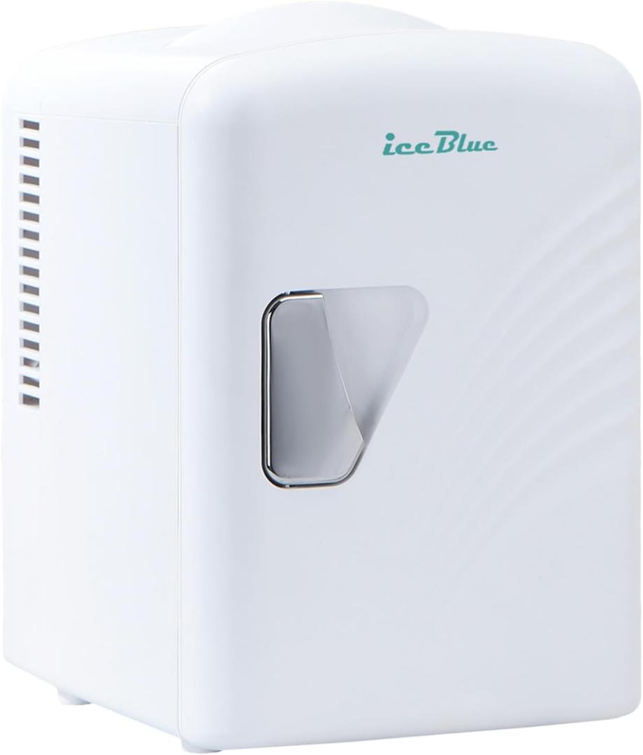 Iceblue Mini Fridge, Retro 4 Liter /6 Cans Mini Skincare Fridge, AC Plug & 12V Car Charger Mini Makeup Fridge, Compact & Portable 4A Cooling Tiny Fridge for Bedroom, Car, Office, Dorm, Gift (White)