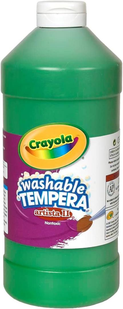 Crayola Washable Tempera Paint For Kids, Green Paint, Classroom Supplies, Non Toxic, 32 Oz Squeeze Bottle