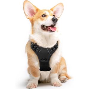 Eagloo Dog Harness Medium Sized Dog, No Pull Service Vest with Reflective Strips and Control Handle, Adjustable and Comfortable for Walking, No Choke Pet Harness with 2 Metal Rings, Black, M