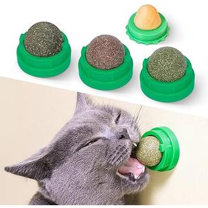 Potaroma Catnip Toys Balls, Extra Cat Energy Ball, Edible Kitten Silvervine Toys for Cats Lick, Healthy Kitty Teeth Cleaning Dental Chew Toys, Cat Wall Treats (Green)