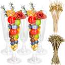 Whaline 50Pcs Clear Plastic Charcuterie Cups with Toothpicks Disposable Clear Appetizer Cups Champagne Flutes Wine Glasses for Wedding Graduation Banquet Party Supplies