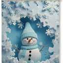Qykwz Blue Christmas Snowman Wall Art Poster, Blue Snowman Decor, Pastel Xmas Snowflake Winter Holiday Wall Decor Canvas Prints for Home Bedroom Living Room, 12x16 in (color_7)