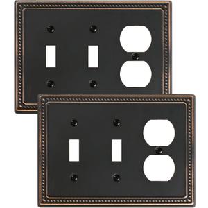 2-Pack Combo Duplex/Double Toggle Light Switch Cover Plate, Aged Bronze Pearls Decorative Switch Plates and Outlet Covers, Metal Wall Plates for Electrical Outlets