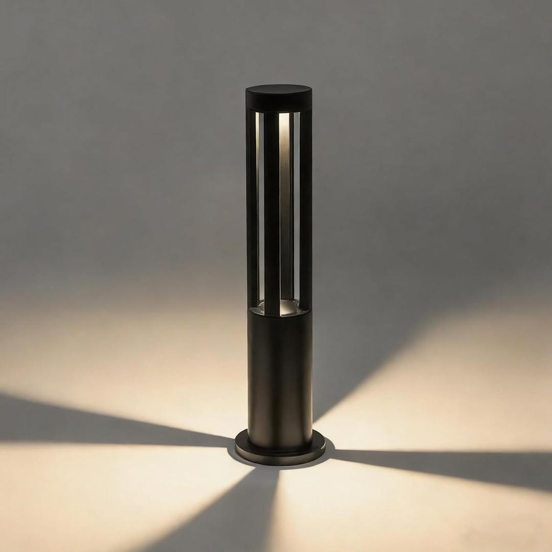 Round LED Outdoor Bollard Light 23.8 Inch, 5W Modern Black Pathway Light, IP65 Waterproof Lawn & Garden Landscape Lighting for Yard, Patio, Walkway