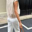 Yousify Womens Zip Up Faux Suede Vest Cropped Cap Sleeve Trendy Casual Pleated Vest Jackets Fall Loose Fit Outerwear (Beige, S)