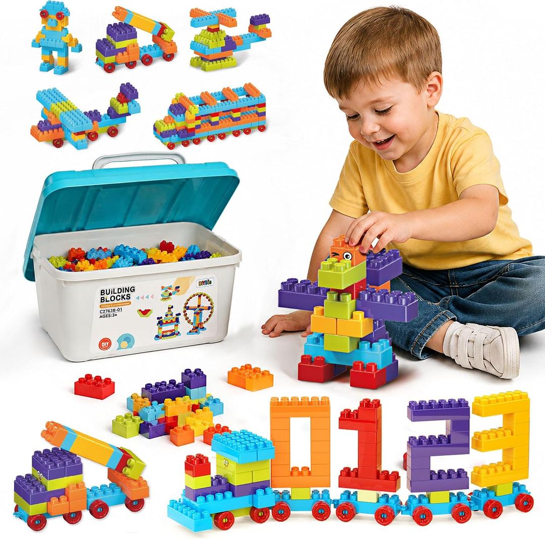 Building Blocks for Toddlers Set, 200 PCS STEM Construction Toys for Toddlers 3+, Interlocking Preschool Learning Educational Gift for Creative Play, Fine Motor Skills, Indoor Outdoor Travel