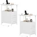 Somdot End Table Set of 2 with Charging Station, 2 Drawers, Slim Side Table, 19.7"D x 11.8"W x 24.4"H