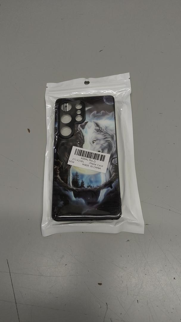 ETLKJVBL for Samsung Galaxy S25 Ultra Case, Black White Wolf High-Definition Painted Glass Back Cover with Soft Silicone TPU Bumper, Shockproof Protective for S25 Ultra Phone Case