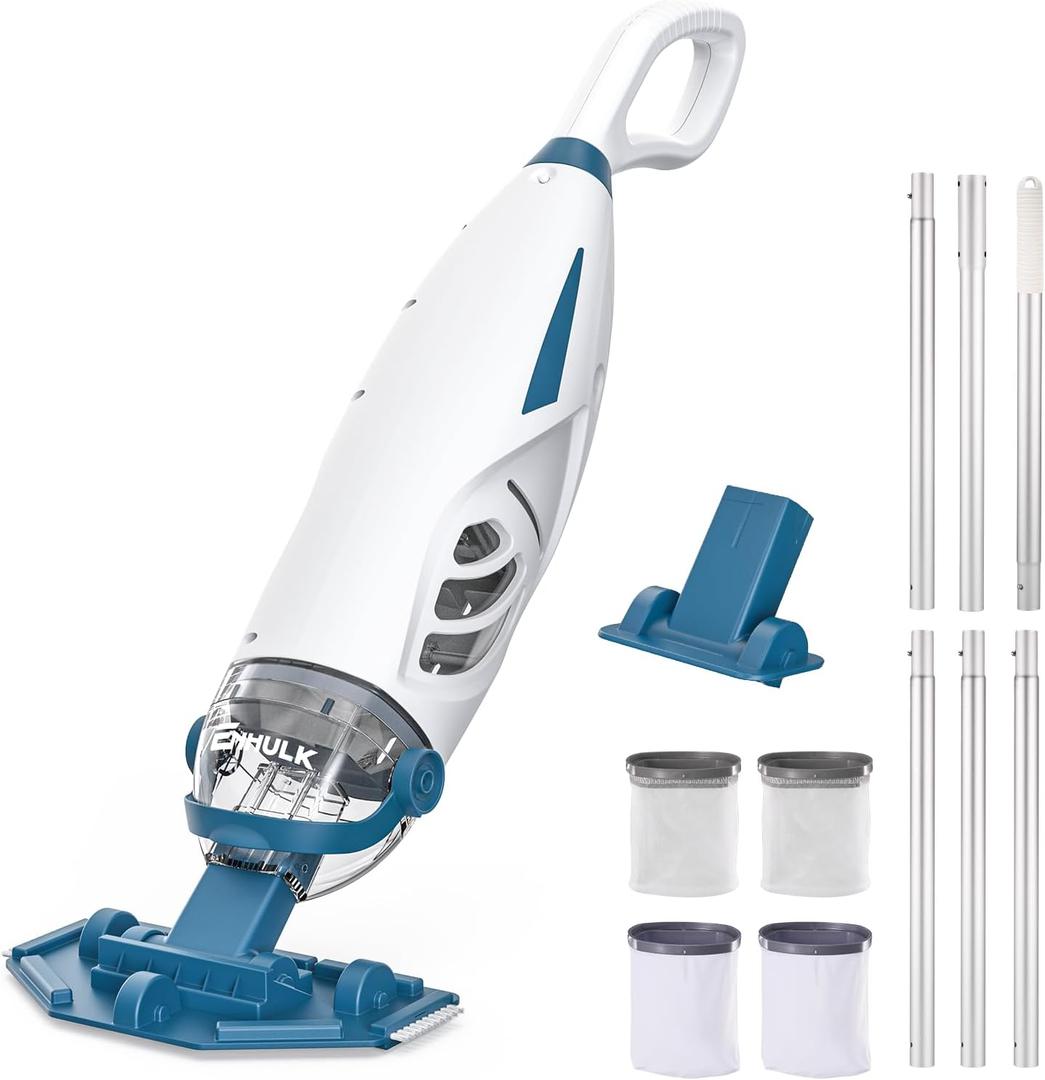 PC68 Pro Pool Vacuum, Upgraded 26.5 GPM Beast-Level Suction, 9' Extra-Long Extension Pole, 4 Filters Unit, 1H Runtime, Cordless Handheld Pool Cleaner for Above Ground & Inground Pools