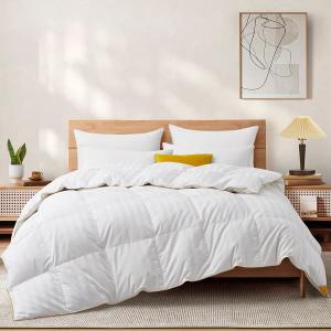 Luxury Goose Down Comforter King Size Goose Feather Duvet Filled with Feather and Down Fiber 65 OZ -750 Fill Power, All Season White Duvet Insert-100% Organic Cotton Shell 8 Corner Tabs 106 x 90 Inch