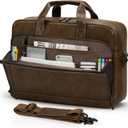 RAINSMORE Mens Laptop Bag 16 Inch Leather Briefcase Vintage Messenger Bag for Men Large Crossbody Shoulder Office Computer Bag Retro College Satchel Bag for Work, Business,Travel, Brown