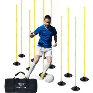 SEAOTTER Soccer Agility Poles Set, 4/6/10 Pcs 6ft Detachable Sports Trainning Speed Poles Slalom Poles with Rubber Base, Agility Training Equipment for Football, Rugby, Basketball, Indoor & Outdoor