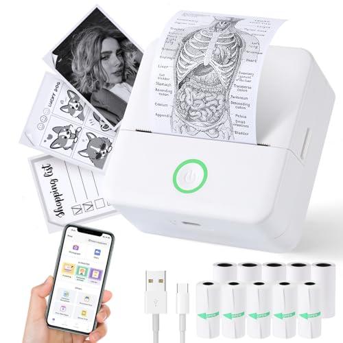 Cudinham Print Pods Mini Printer, Sticker Printer with 10 Rolls Thermal Printing Paper, Inkless Pocket Printpod for Phone, Impresora Portátil for Notes, DIY, Compatible with iOS & Android (White)