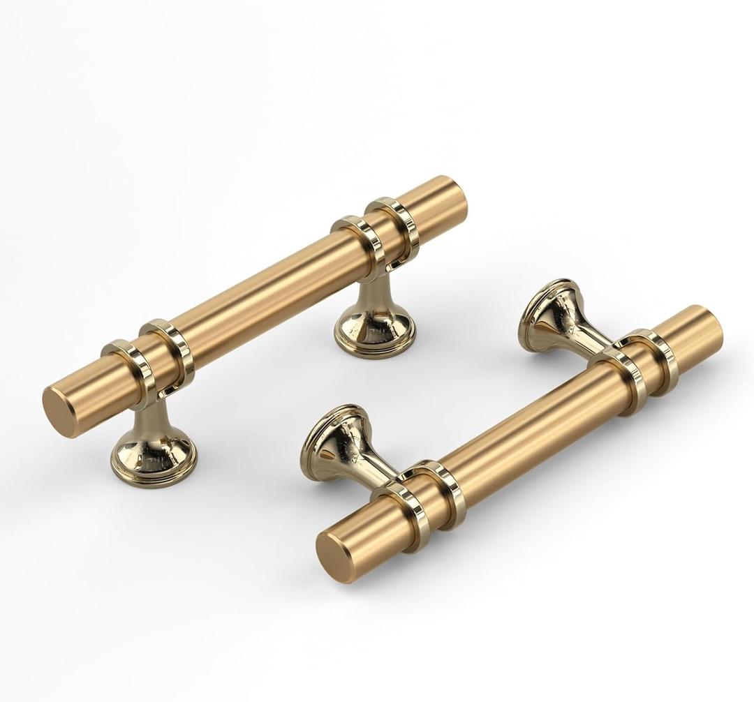 Haliwu 6 Pack Gold Cabinet Pulls 3 inch, Cabinet Handles Gold Pulls for Dresser and Drawer, Brushed Brass Drawer Knobs Solid Barrel Dresser Handles, Kitchen Hardware Knobs