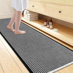 Smiry Waffle Bath Mat 72x24, Extra Soft Absorbent Bathroom Rugs, Non Slip Machine Washable Quick Dry Bath Rugs for Bathroom Floor, Tub, Shower, Home Decor Accessories, Black & Cream